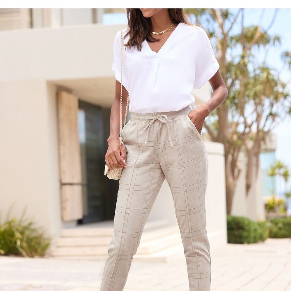 Lascana Plaid Pull-On Cropped Pants, VS/ Venus Stretch Comfort European Style